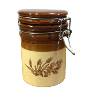 Handcrafted Ceramic Food Storage Jar w/ Flip Top Lid Brown Canister 6" Kitchen